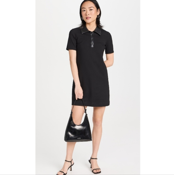 Staud Jay Faux Leather Collar Black Mini Dress - Picture 2 of 15